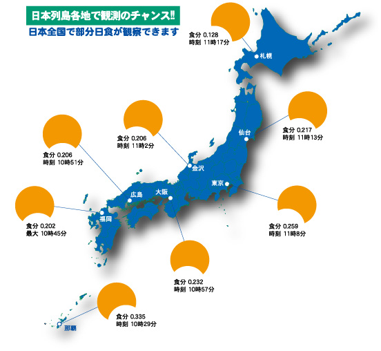 日本全国で部分日食が観察できます